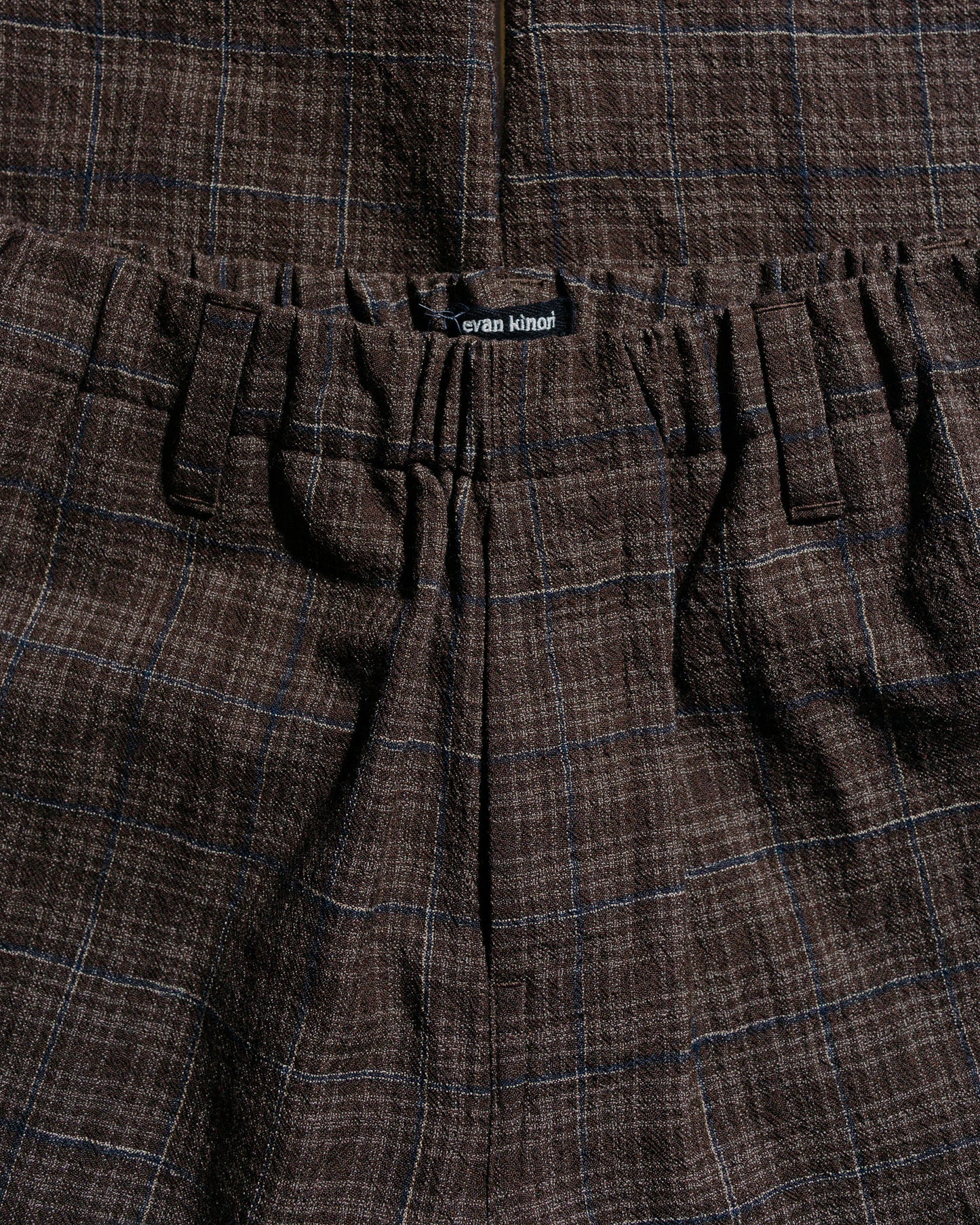 evan kinori Elastic Pant Kasuri Wool Check Brown/Beige/Navy