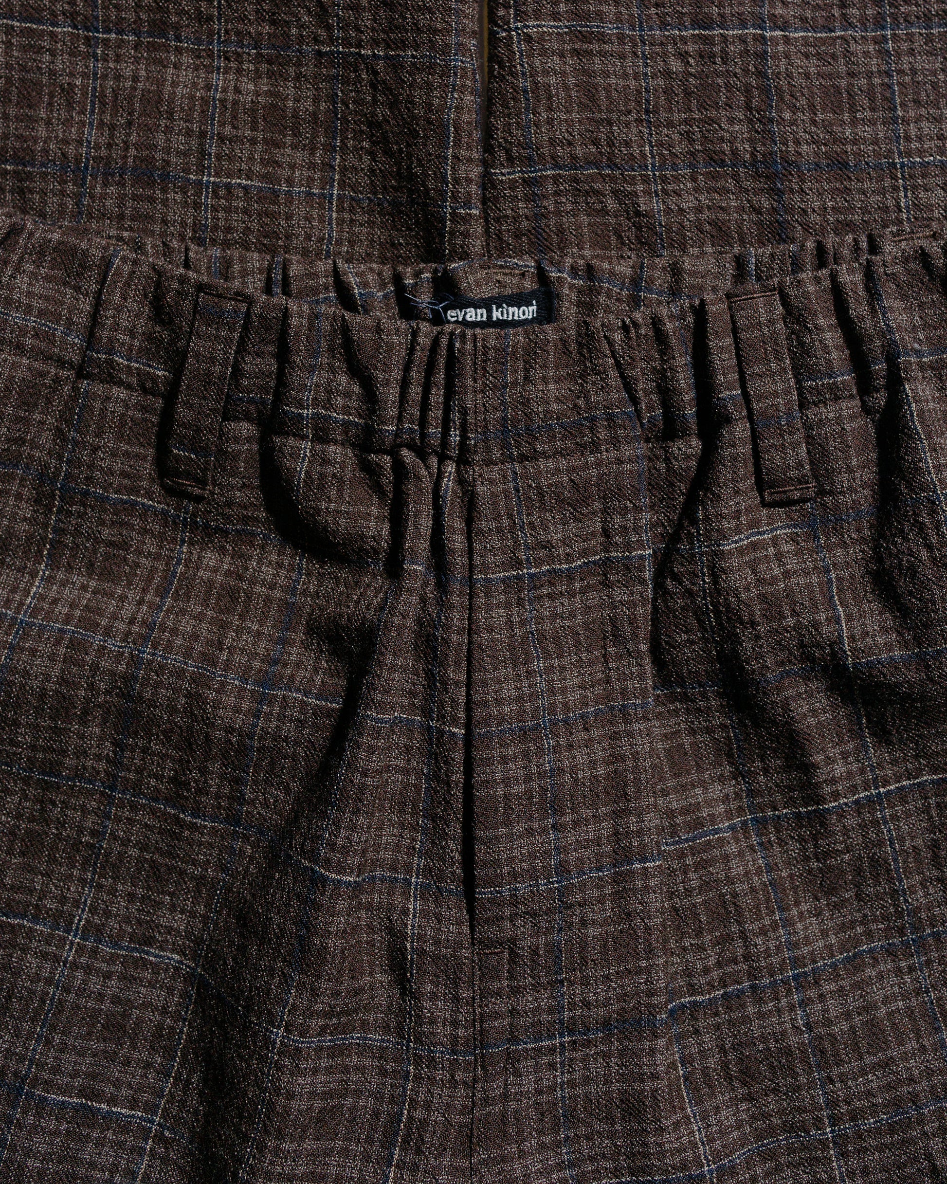 evan kinori Elastic Pant Kasuri Wool Check Brown/Beige/Navy
