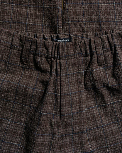 evan kinori Elastic Pant Kasuri Wool Check Brown/Beige/Navy