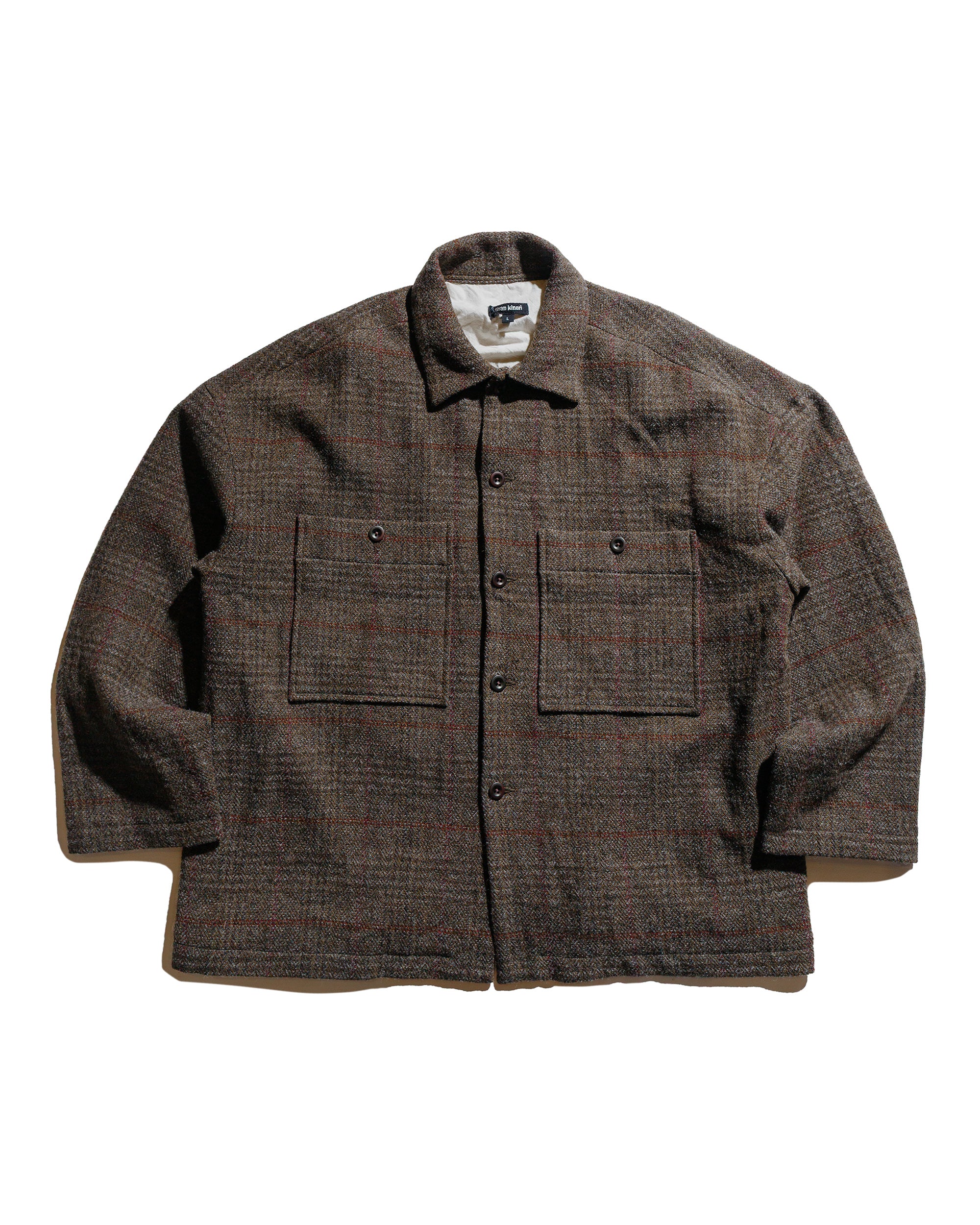 evan kinori Field Shirt Two Wool Herringbone Check Dark Olive/Charcoal