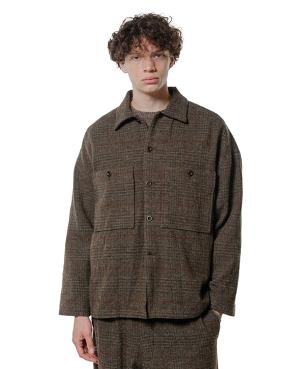 evan kinori Field Shirt Two Wool H-Bone Check Dark Olive/Charcoal