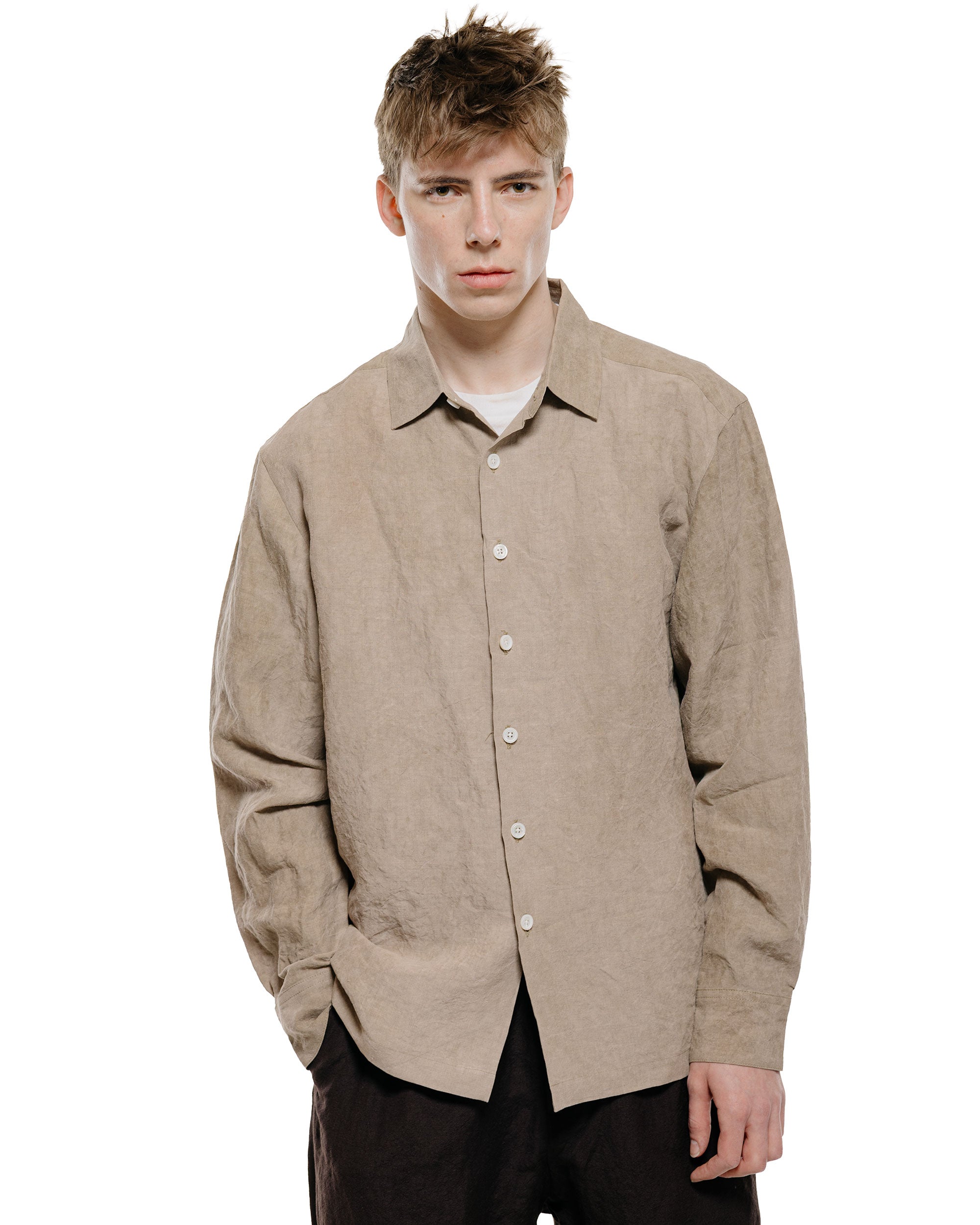 トップス evan kinori Flat Hem Shirt evan kinori Flat Hem Shirt Cold Dyed Hemp Dark Beige
