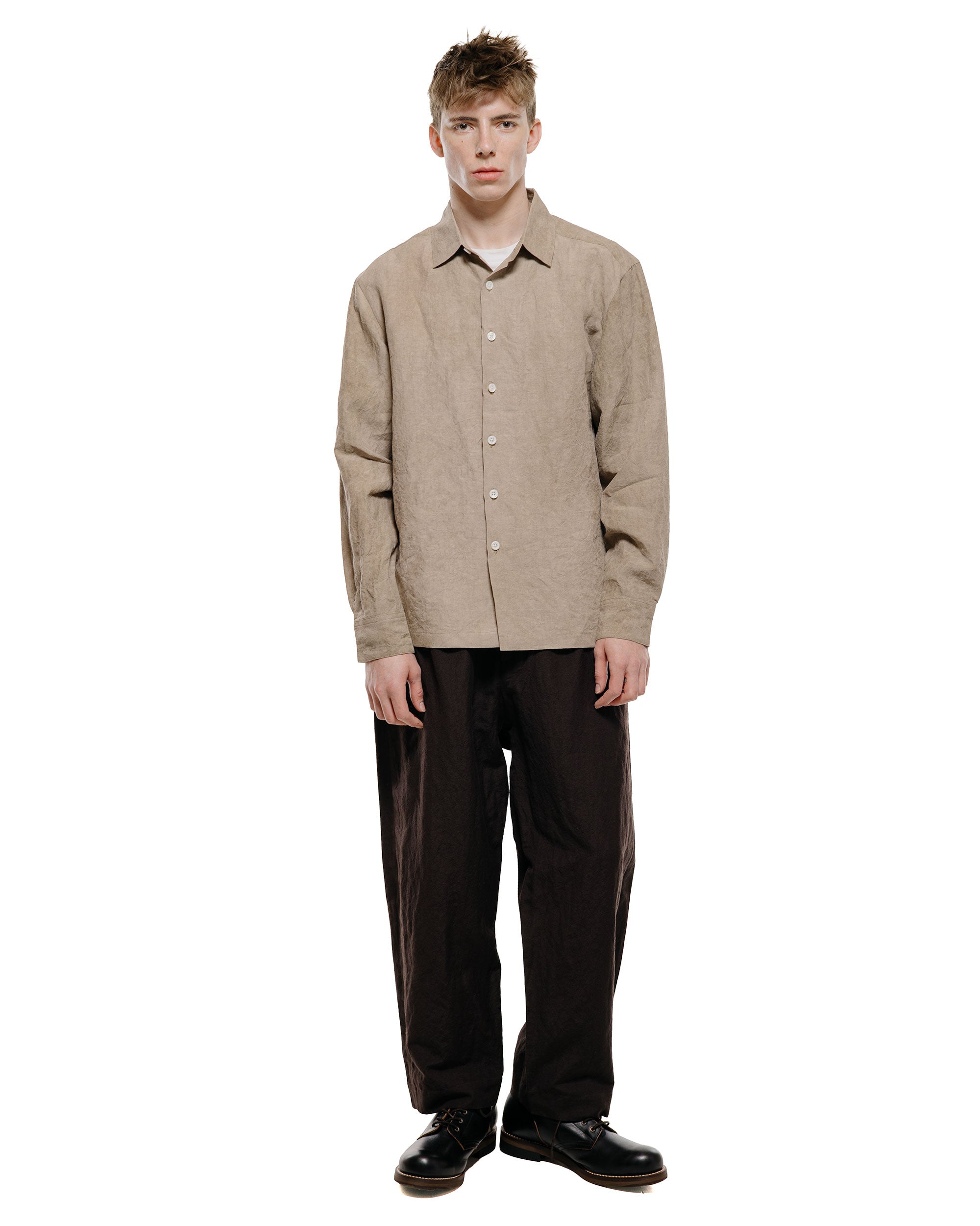 evan kinori Flat Hem Shirt Cold Dyed Hemp Dark Beige