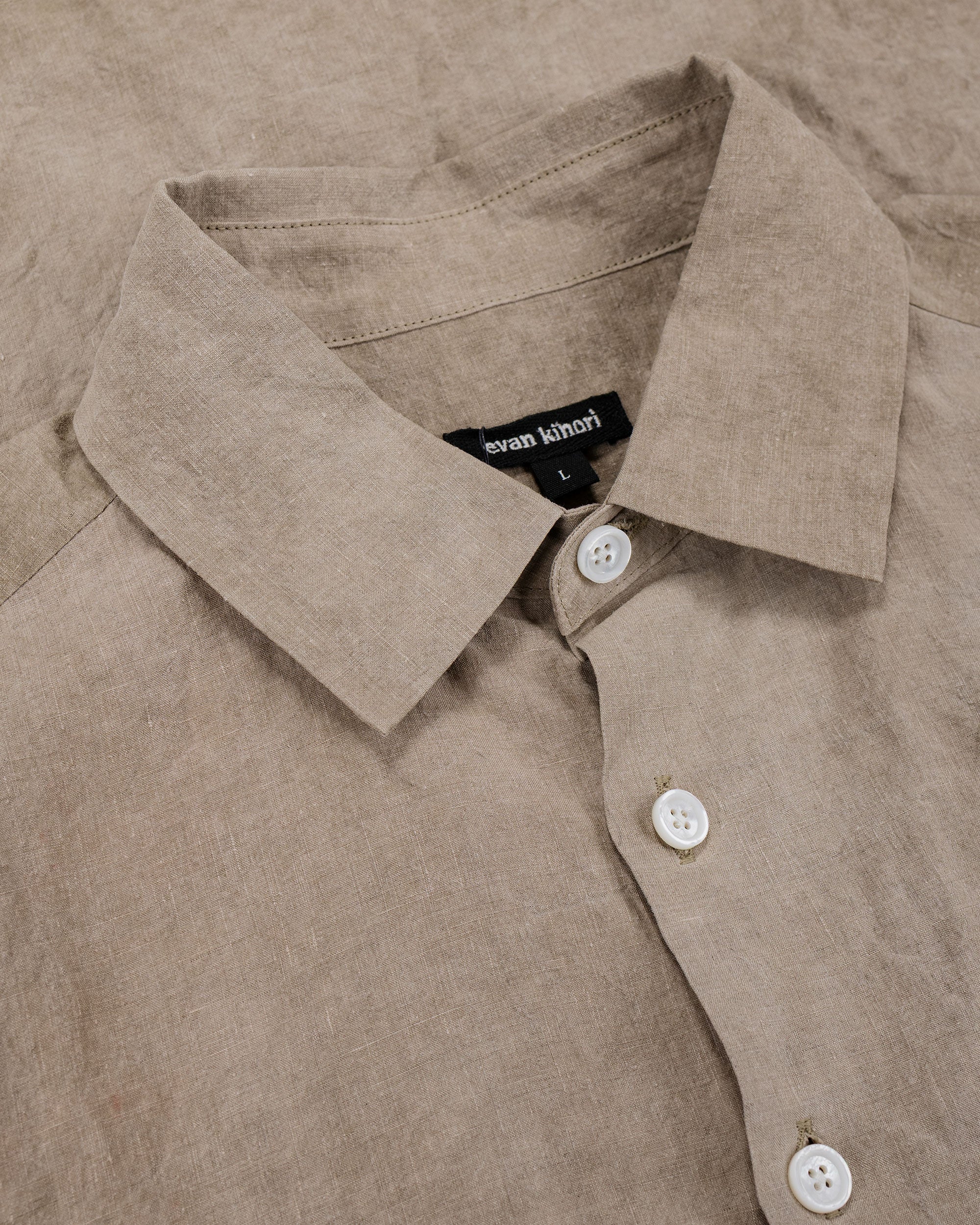 evan kinori Flat Hem Shirt Cold Dyed Hemp Dark Beige