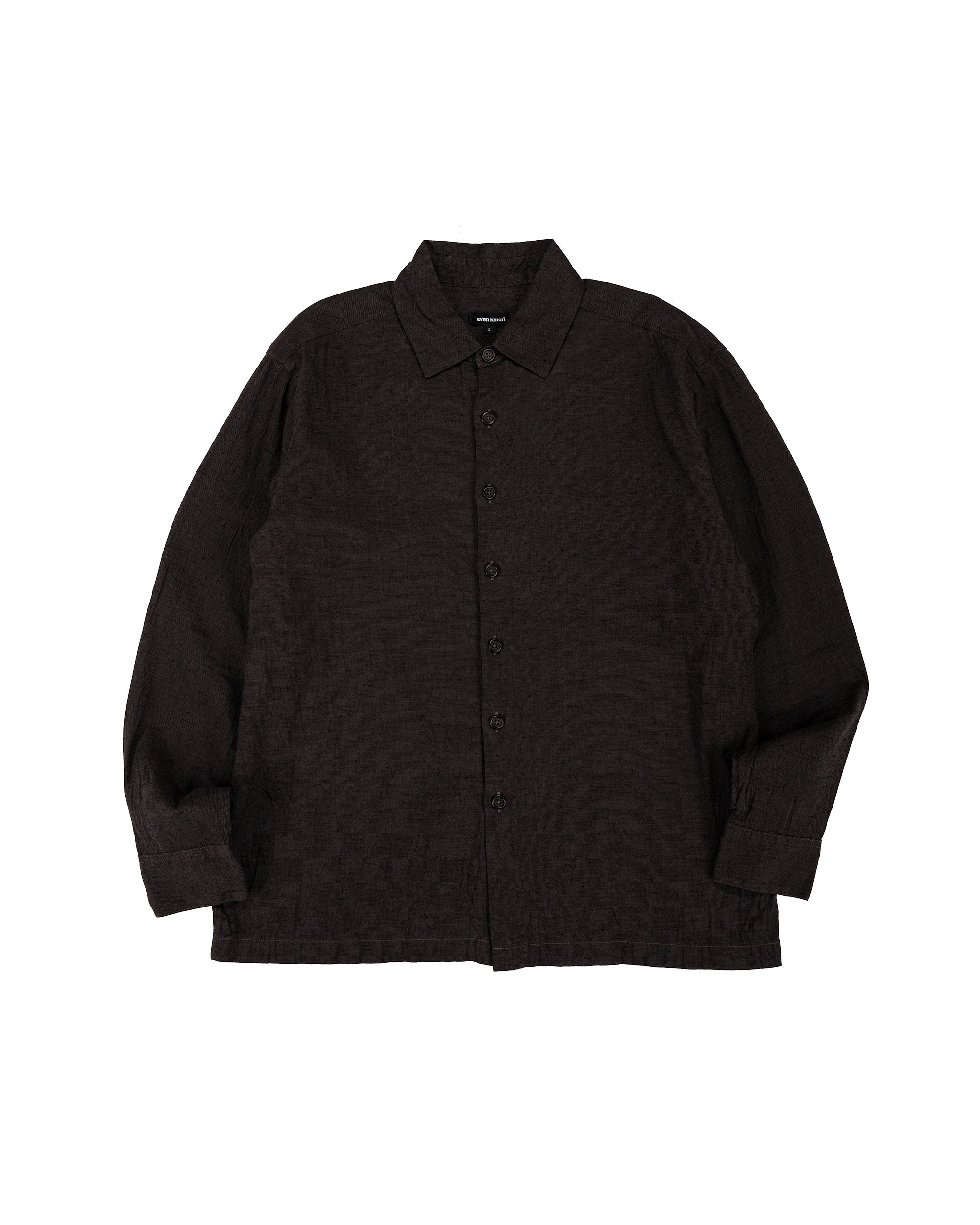 evan kinori Flat Hem Shirt Linen/Cotton Summercloth Brown/Navy