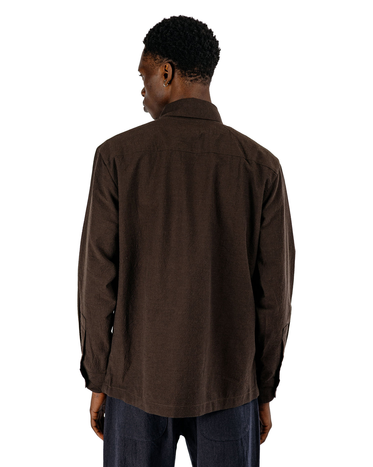 evan kinori Flat Hem Shirt Yarn Dyed Cotton Yak Brown/Black