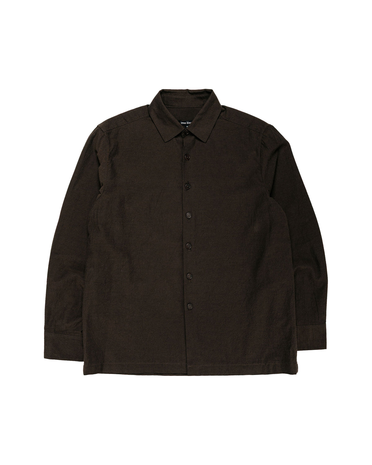 evan kinori Flat Hem Shirt Yarn Dyed Cotton Yak Brown/Black
