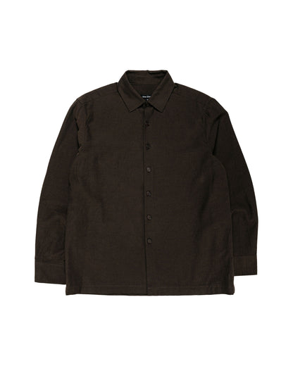evan kinori Flat Hem Shirt Yarn Dyed Cotton Yak Brown/Black