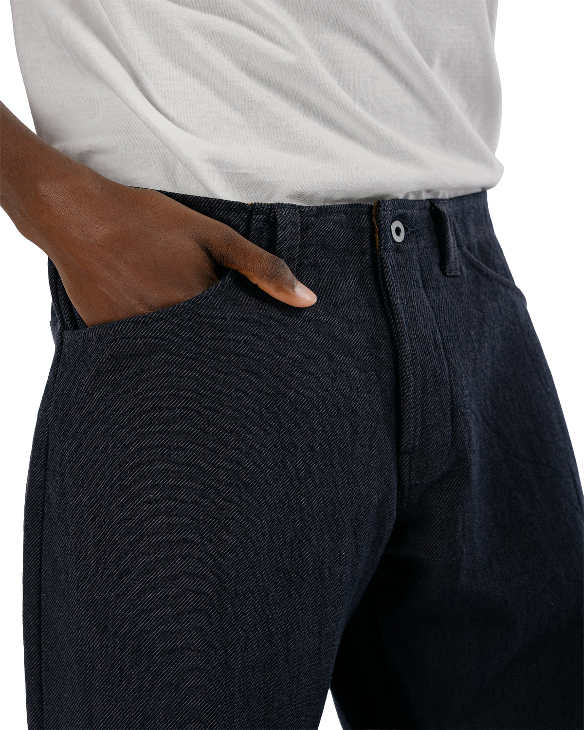 evan kinori Four Pocket Pant Yarn Dyed Cotton Twill Navy/Grey