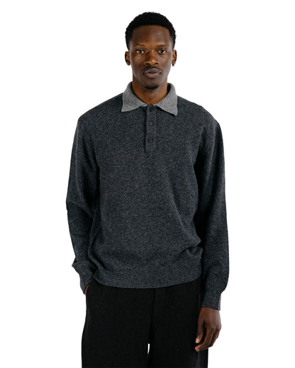 evan kinori Knit Polo Yak Wool Charcoal/Light Grey