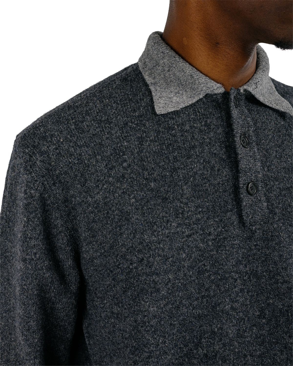 evan kinori Knit Polo Yak Wool Charcoal/Light Grey