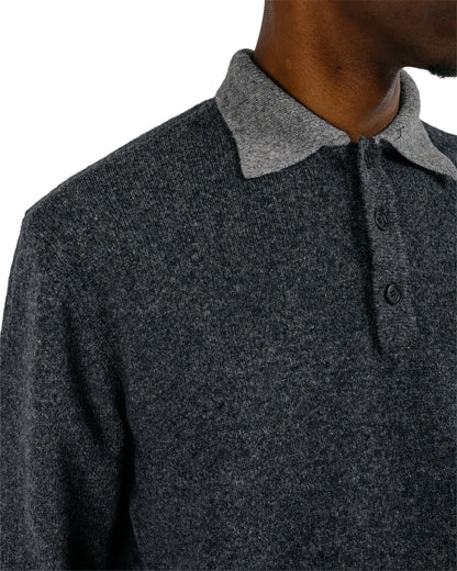 evan kinori Knit Polo Yak Wool Charcoal/Light Grey