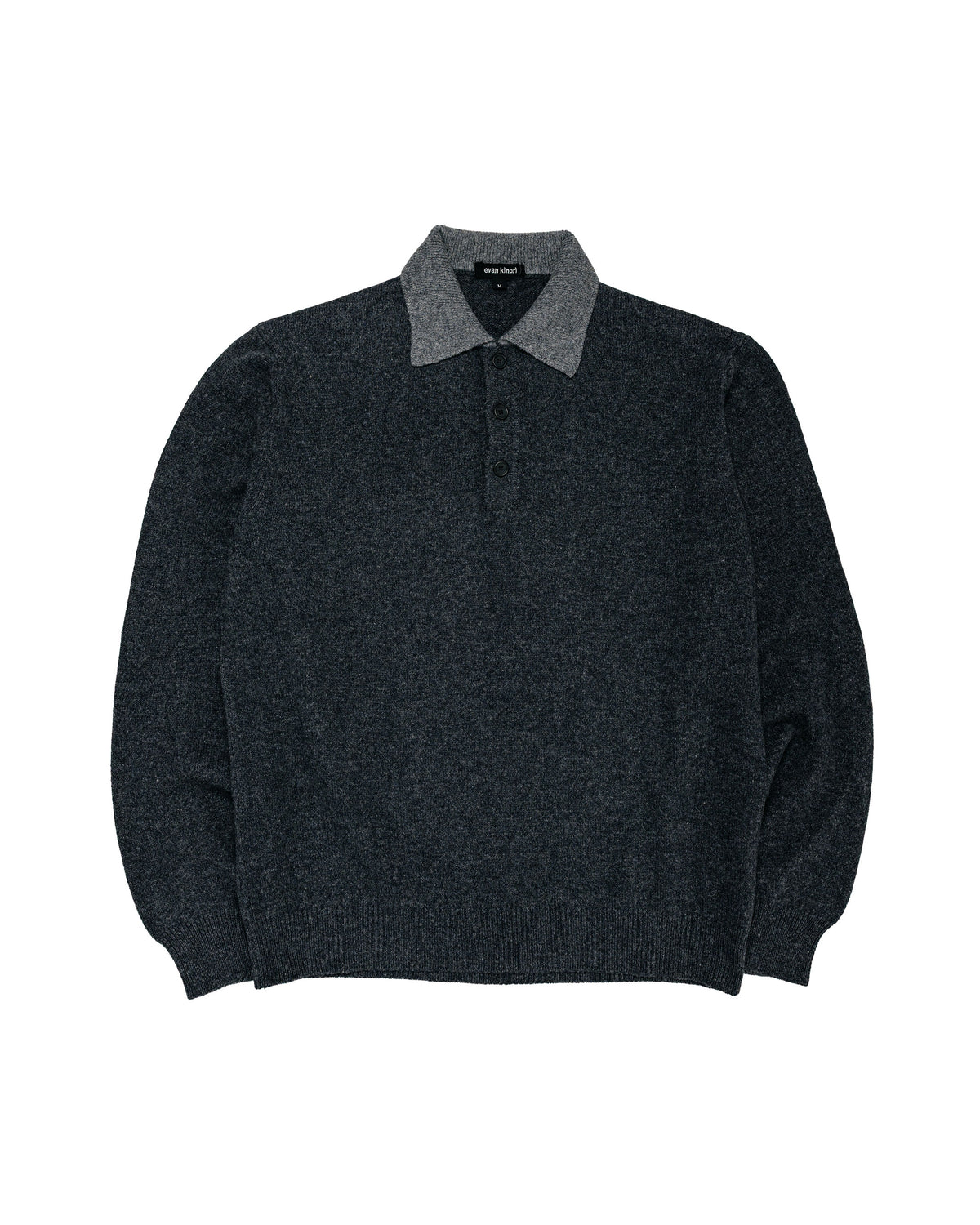 evan kinori Knit Polo Yak Wool Charcoal/Light Grey