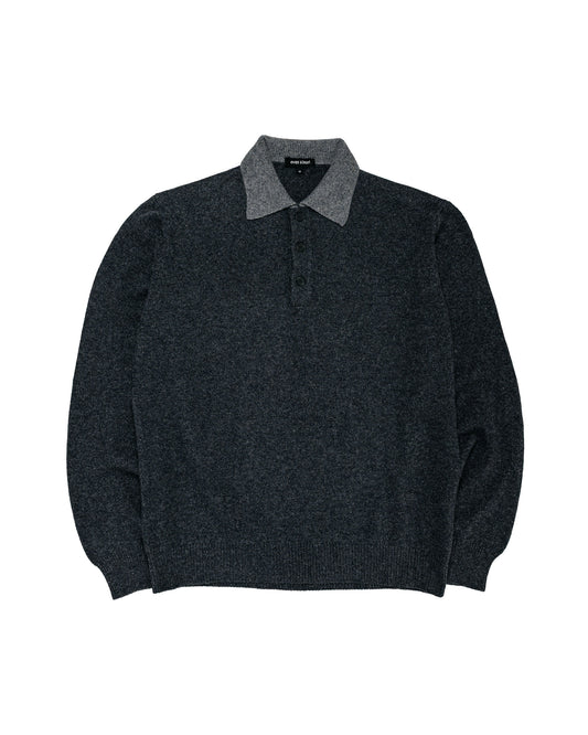evan kinori Knit Polo Yak Wool Charcoal/Light Grey