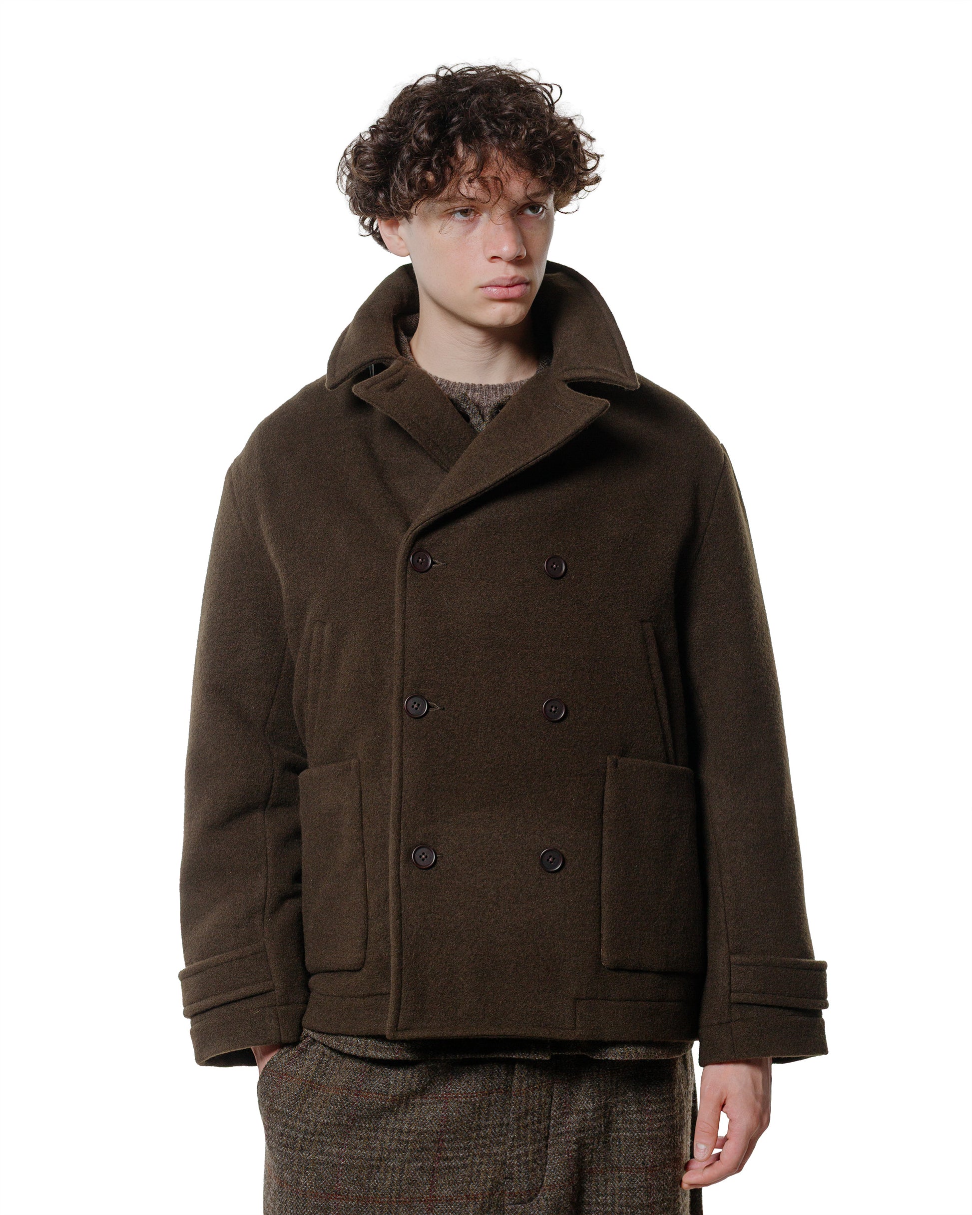 evan kinori Peacoat Wool/Cotton Melton Dark Olive