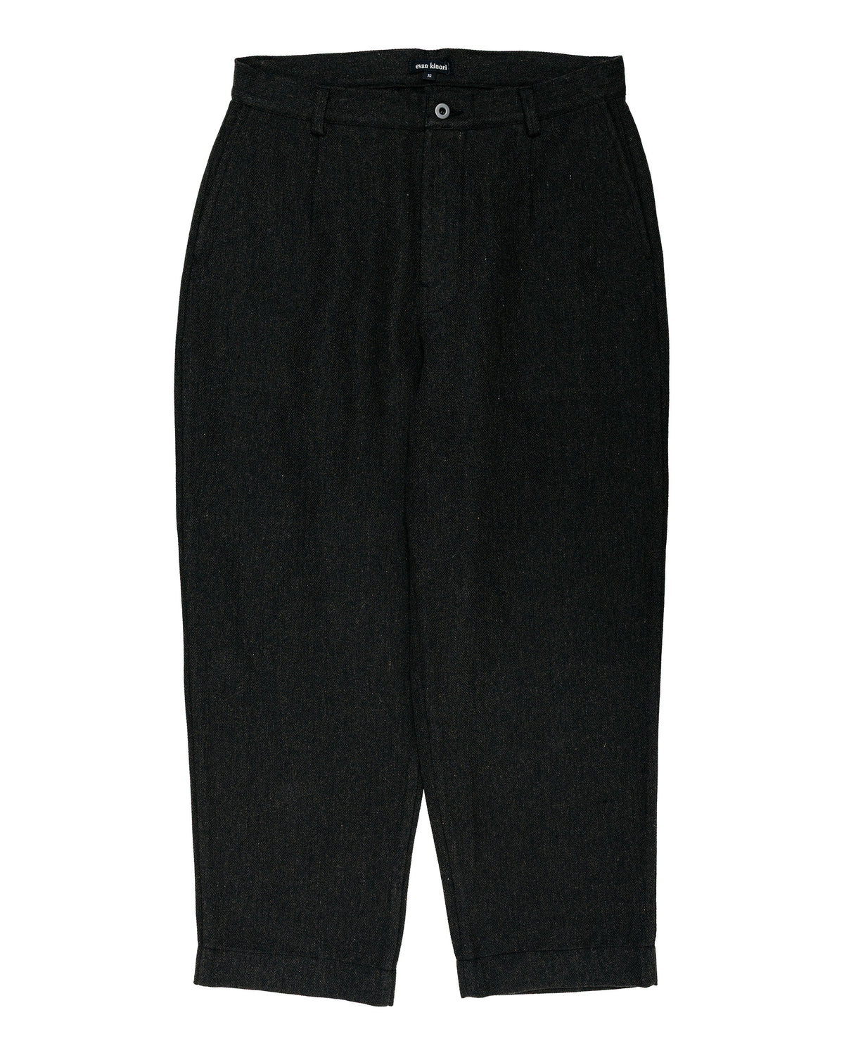 evan kinori Single Pleat Pant Wool Linen Herringbone Black/Brown