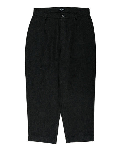 evan kinori Single Pleat Pant Wool Linen Herringbone Black/Brown