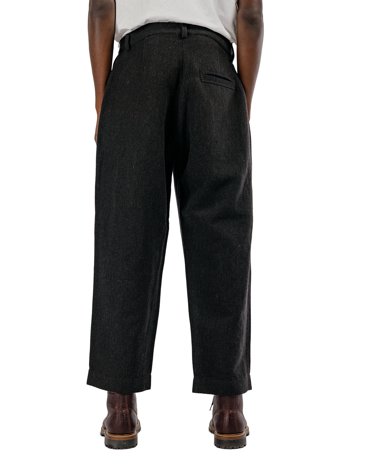 evan kinori Single Pleat Pant Wool Linen Herringbone Black/Brown