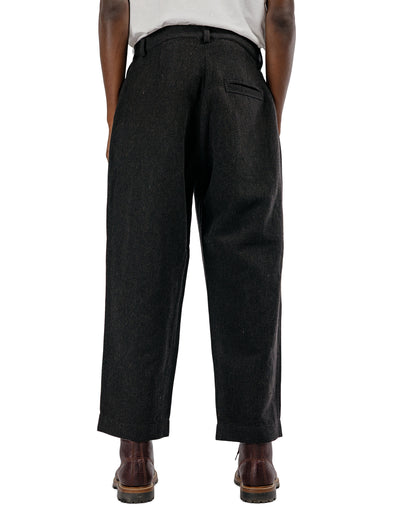 evan kinori Single Pleat Pant Wool Linen Herringbone Black/Brown