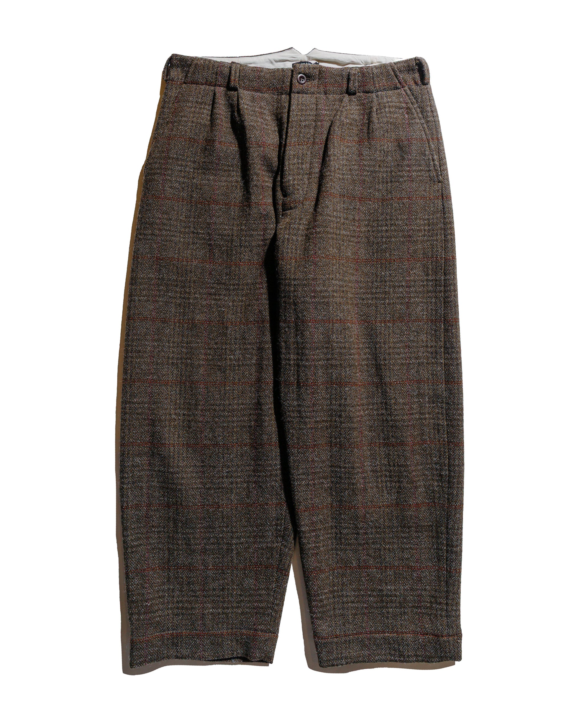 evan kinori Two Pleat Pant Wool H-Bone Check Dark Olive/Charcoal