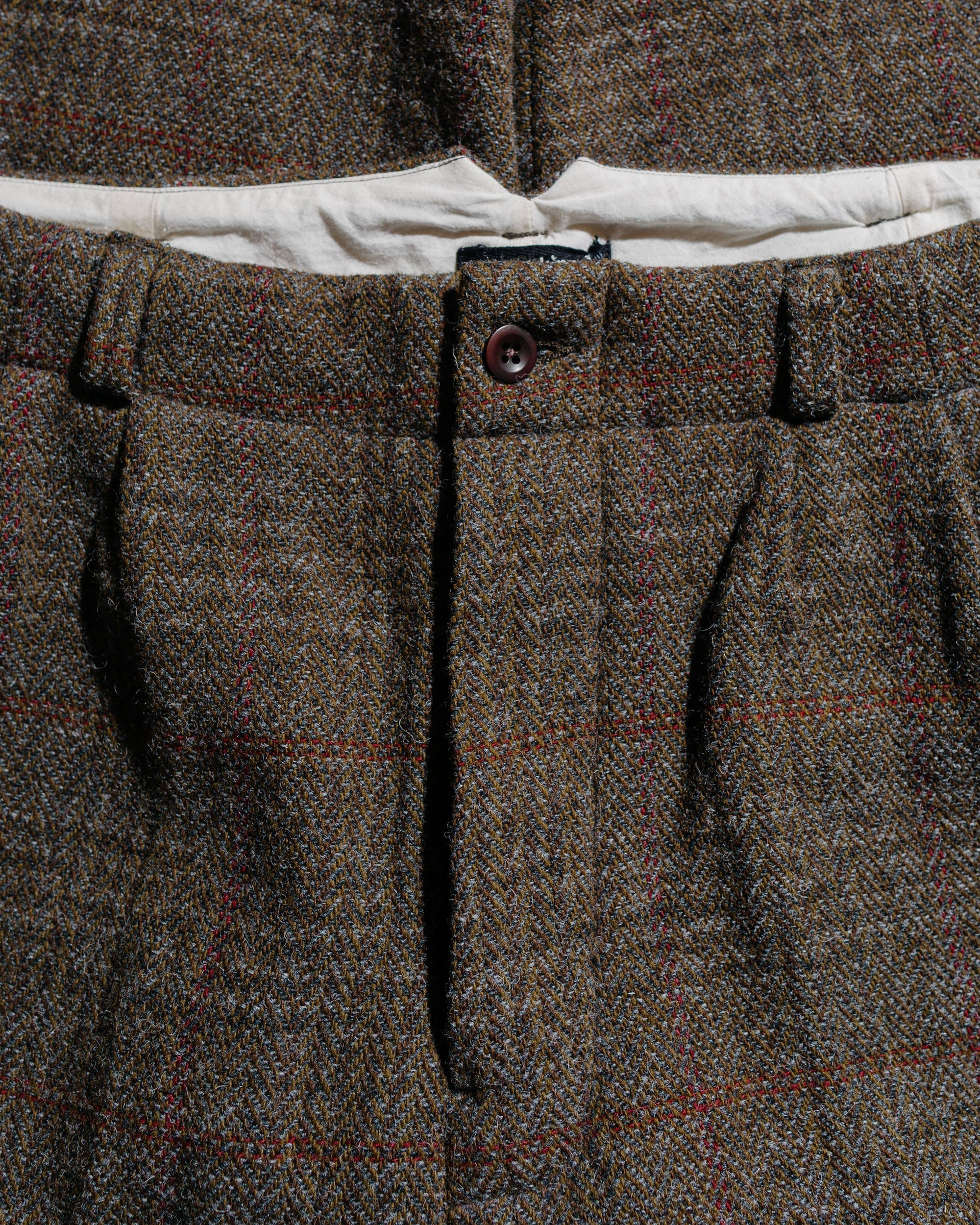 evan kinori Two Pleat Pant Wool Herringbone Check Dark Olive/Charcoal