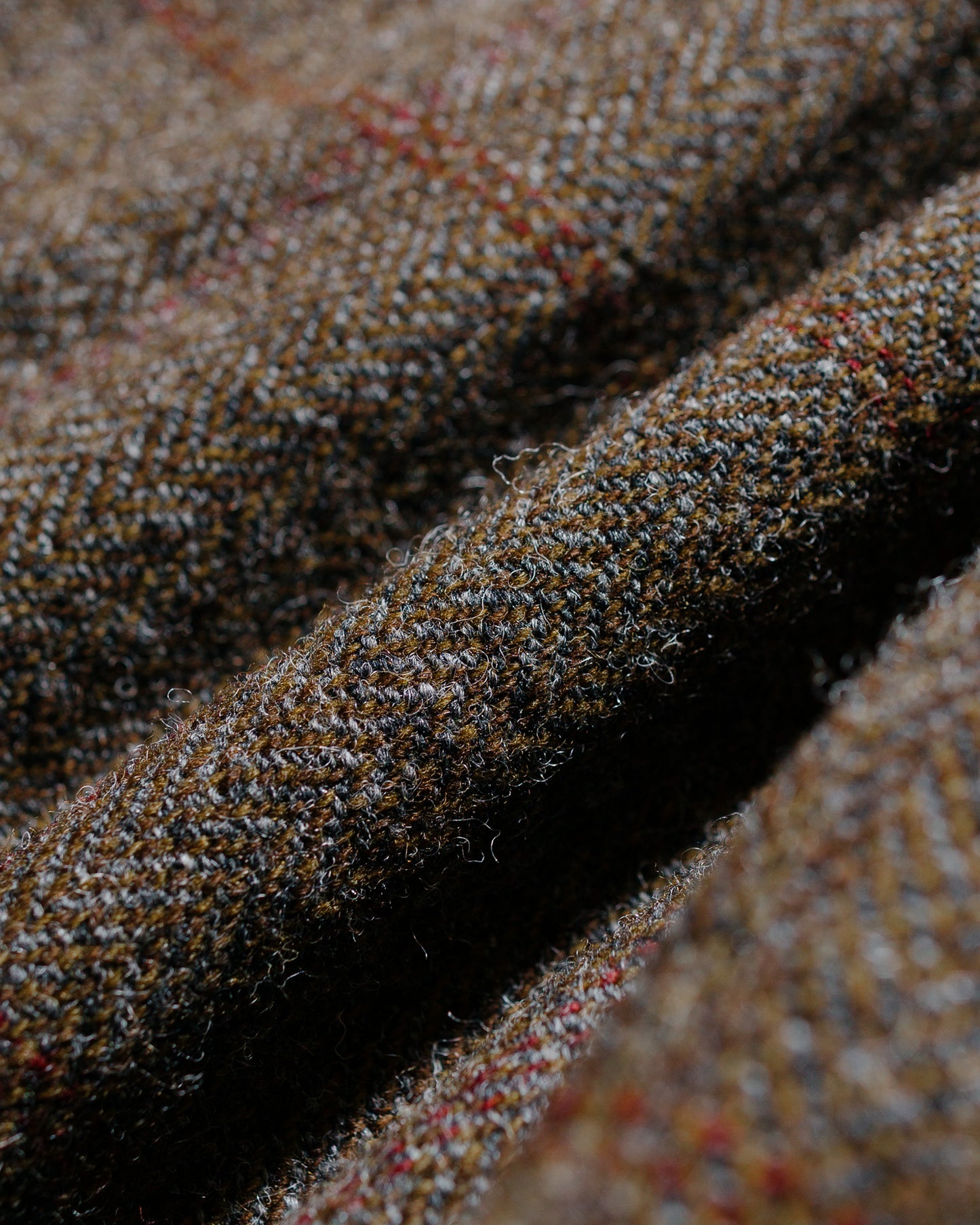 evan kinori Two Pleat Pant Wool Herringbone Check Dark Olive/Charcoal