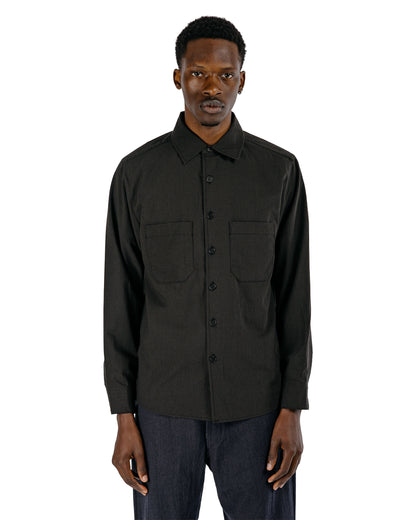 evan kinori Two Pocket Shirt Worsted Wool Check Olive/Black