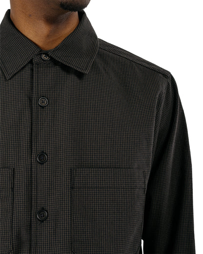 evan kinori Two Pocket Shirt Worsted Wool Check Olive/Black