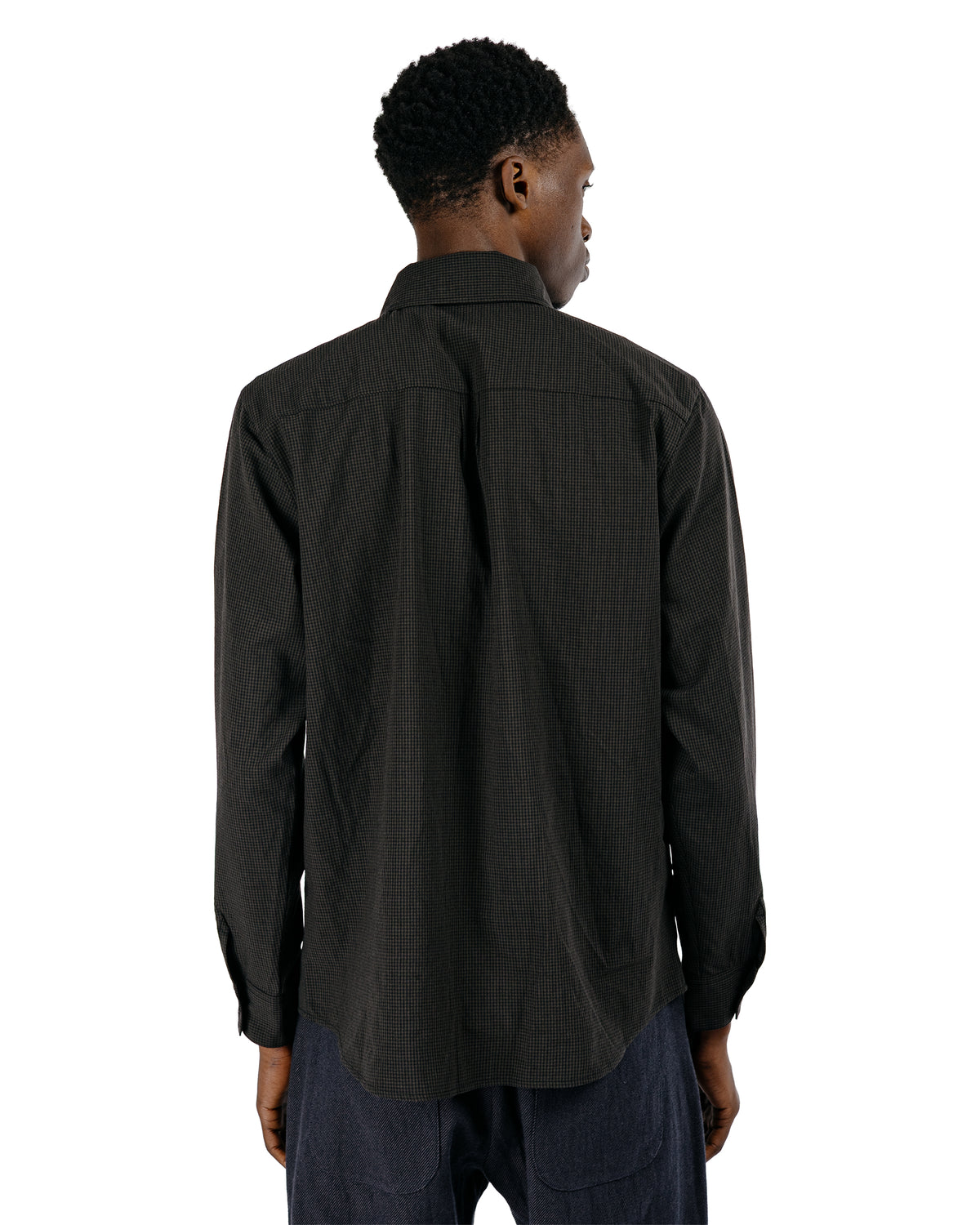 evan kinori Two Pocket Shirt Worsted Wool Check Olive/Black