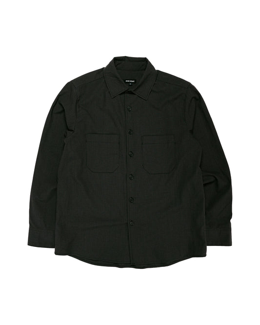 evan kinori Two Pocket Shirt Worsted Wool Check Olive/Black