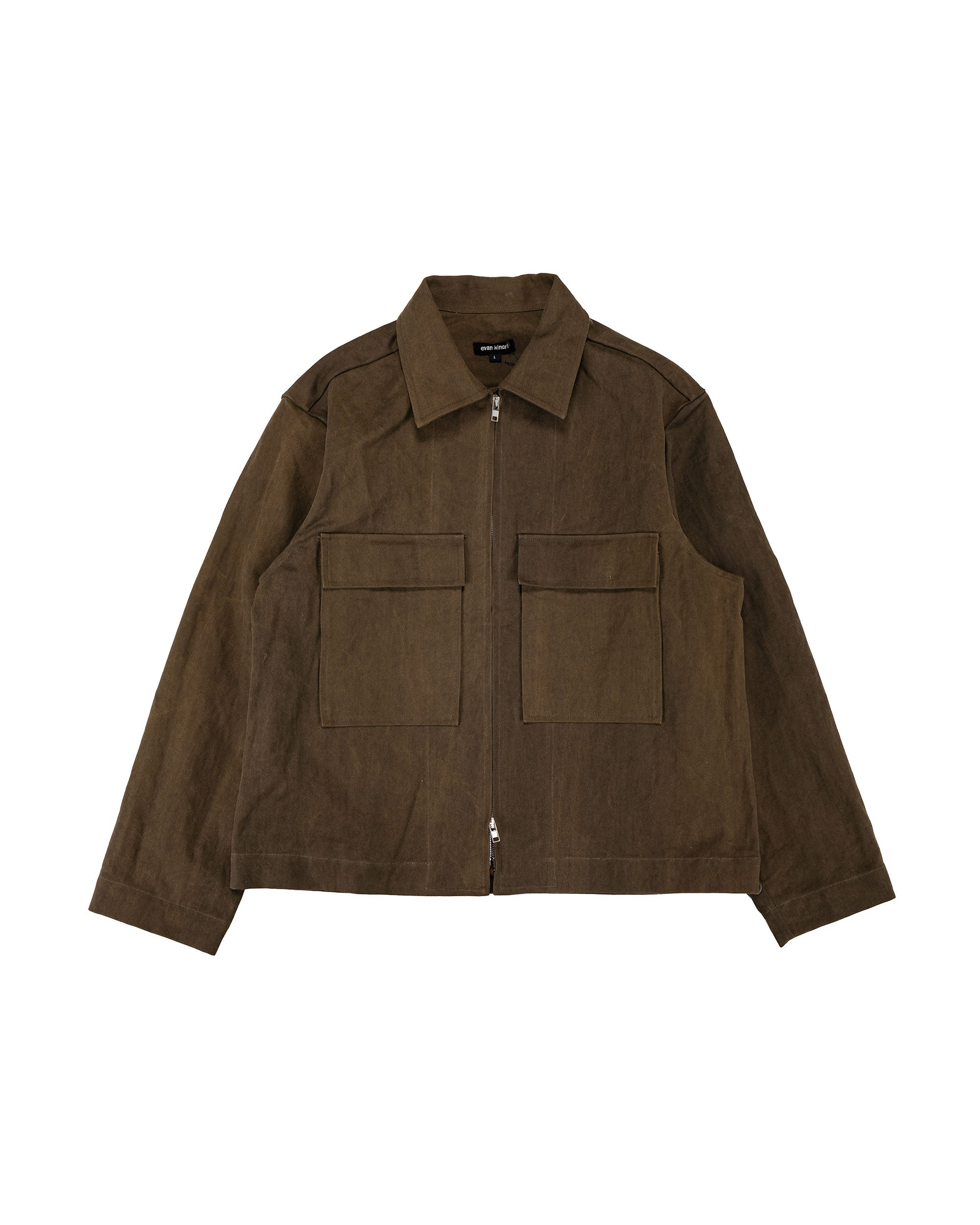 evan kinori Zip Jacket Two Kasuri Wool Check Brown/Beige/Navy