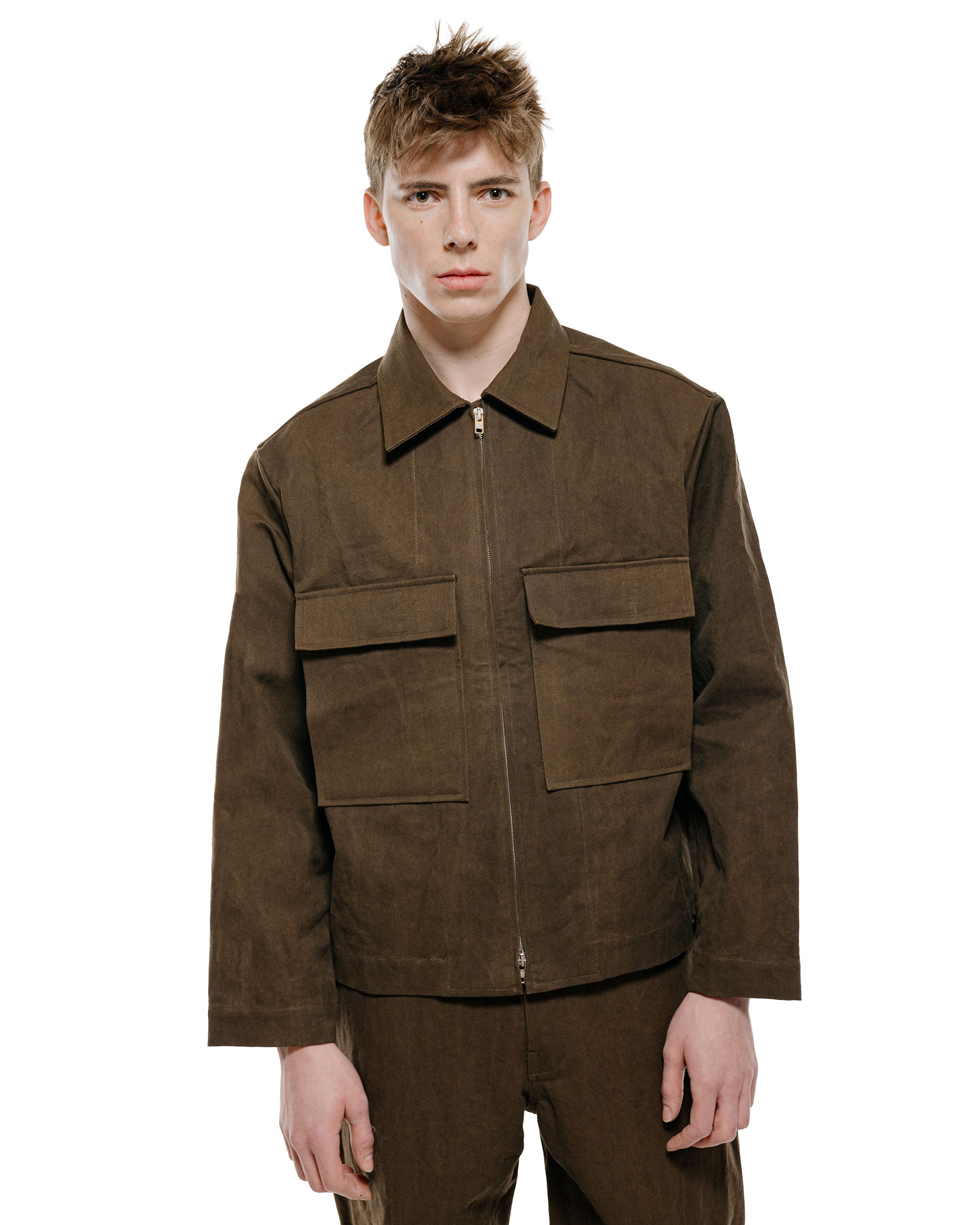 evan kinori Zip Jacket Cotton/Washi Canvas Dark Olive Sumi Ink Dye