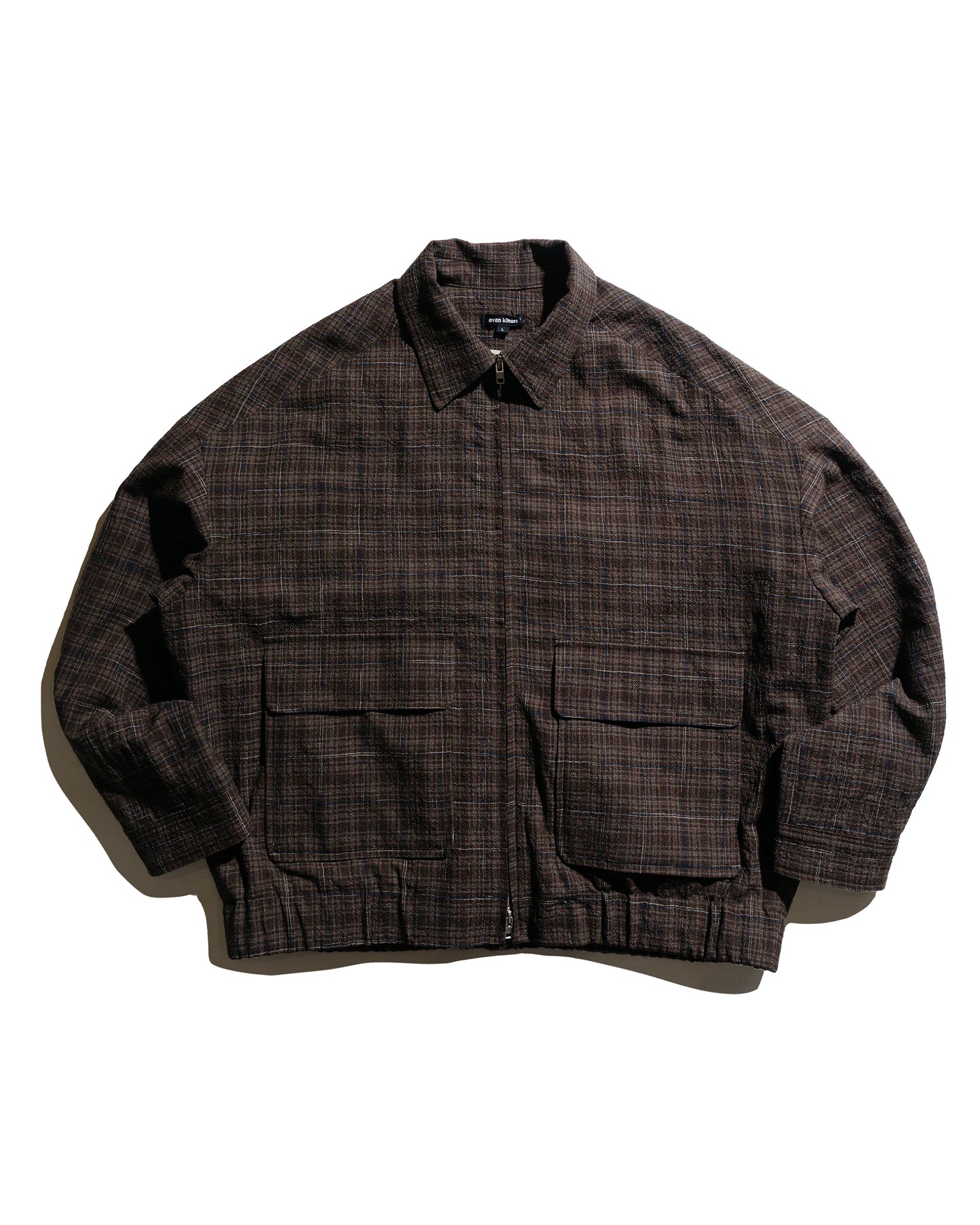evan kinori Zip Jacket Two Kasuri Wool Check Brown/Beige/Navy