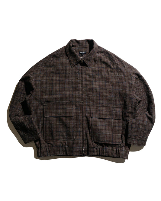 evan kinori Zip Jacket Two Kasuri Wool Check Brown/Beige/Navy