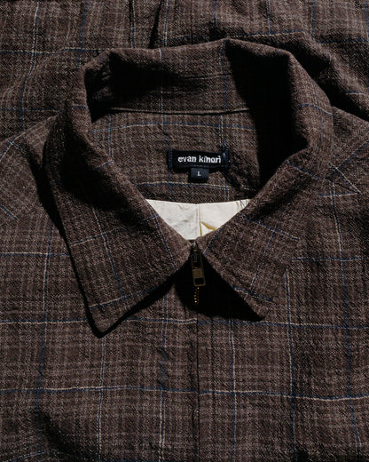 evan kinori Zip Jacket Two Kasuri Wool Check Brown/Beige/Navy