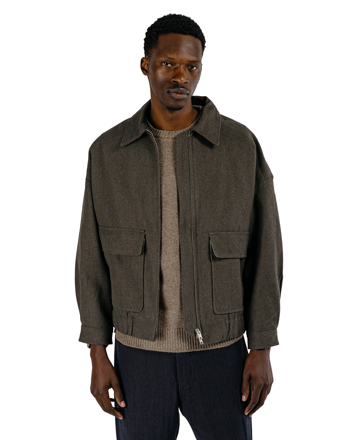 evan kinori Zip Jacket Two Top Dyed Cotton Kersey Olive Heather