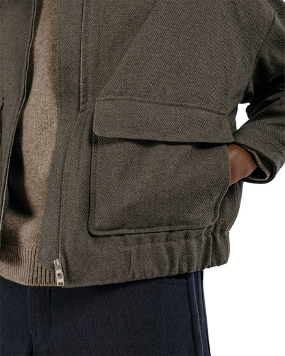 evan kinori Zip Jacket Two Top Dyed Cotton Kersey Olive Heather
