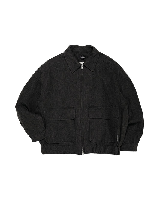 evan kinori Zip Jacket Two Wool Linen Herringbone Black/Brown