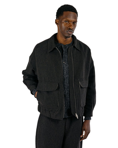 evan kinori Zip Jacket Two Wool Linen Herringbone Black/Brown