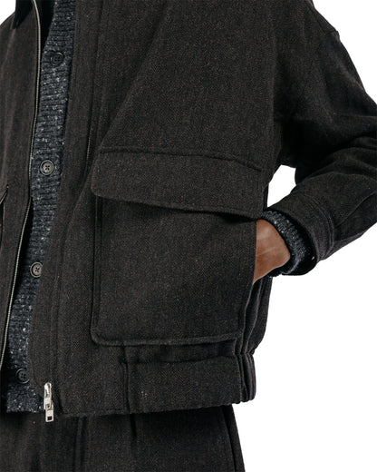 evan kinori Zip Jacket Two Wool Linen Herringbone Black/Brown