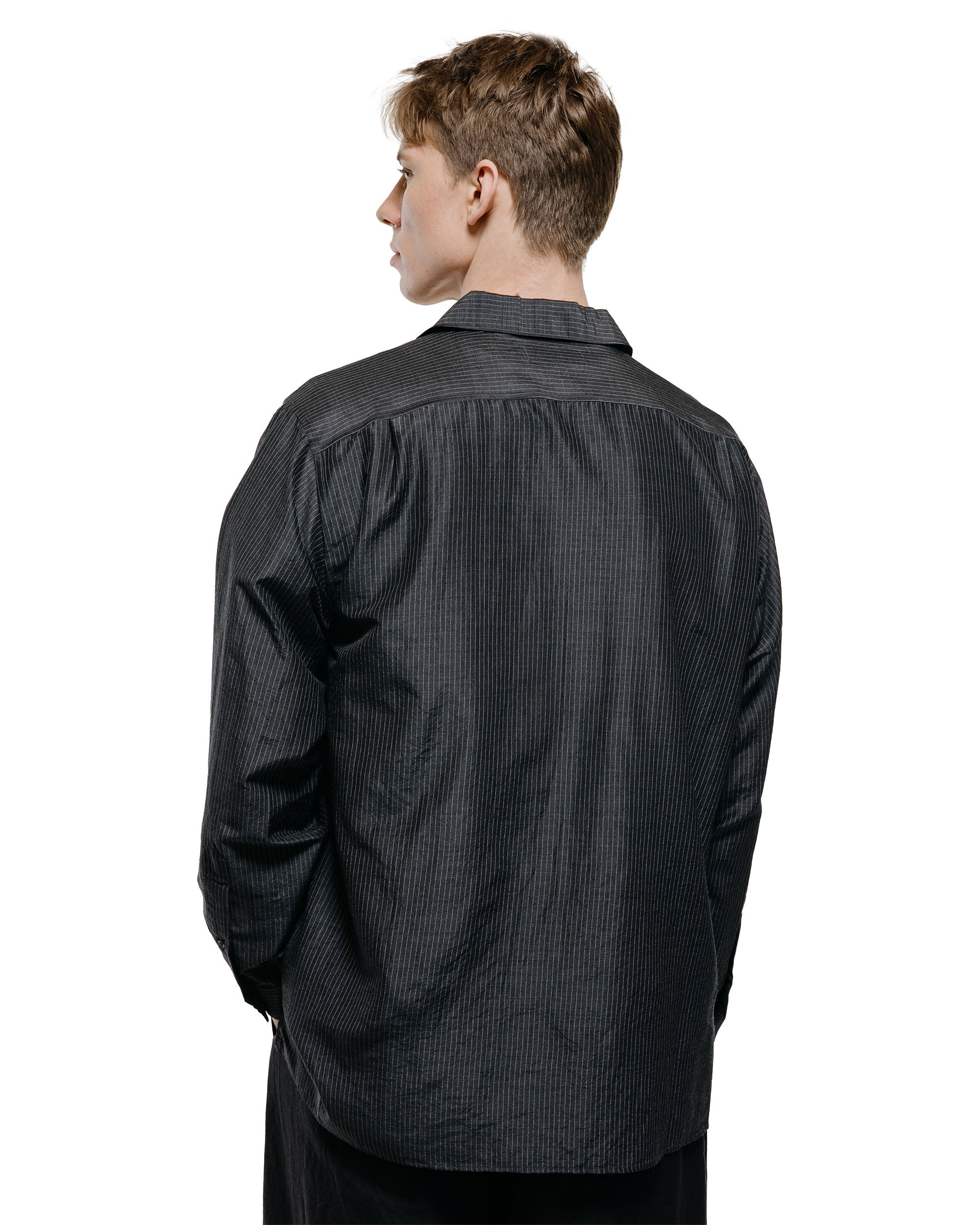 marka Skipper Shirt Wool Silk Feather Cloth Charcoal Stripe