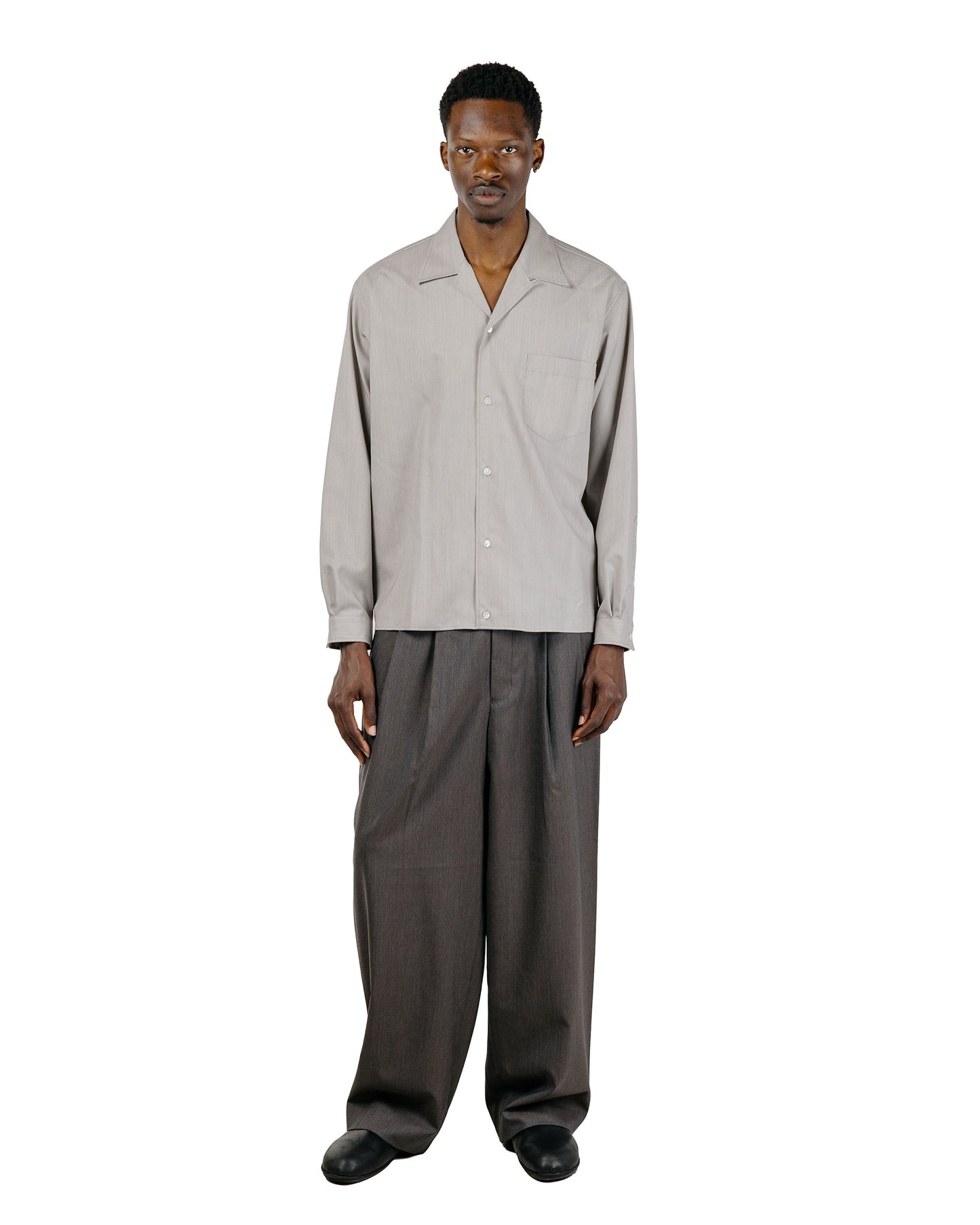 marka 2/60 Wool Gabardine Double Pleated Military Trouser Brown Gray