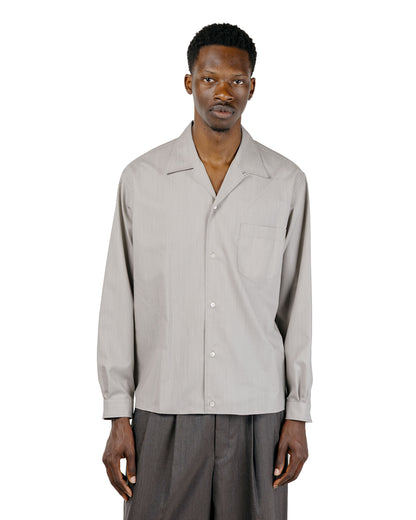 marka 2/60 Wool Tropical Melange Open Collar L/S Shirt With Hem Tab Light Gray