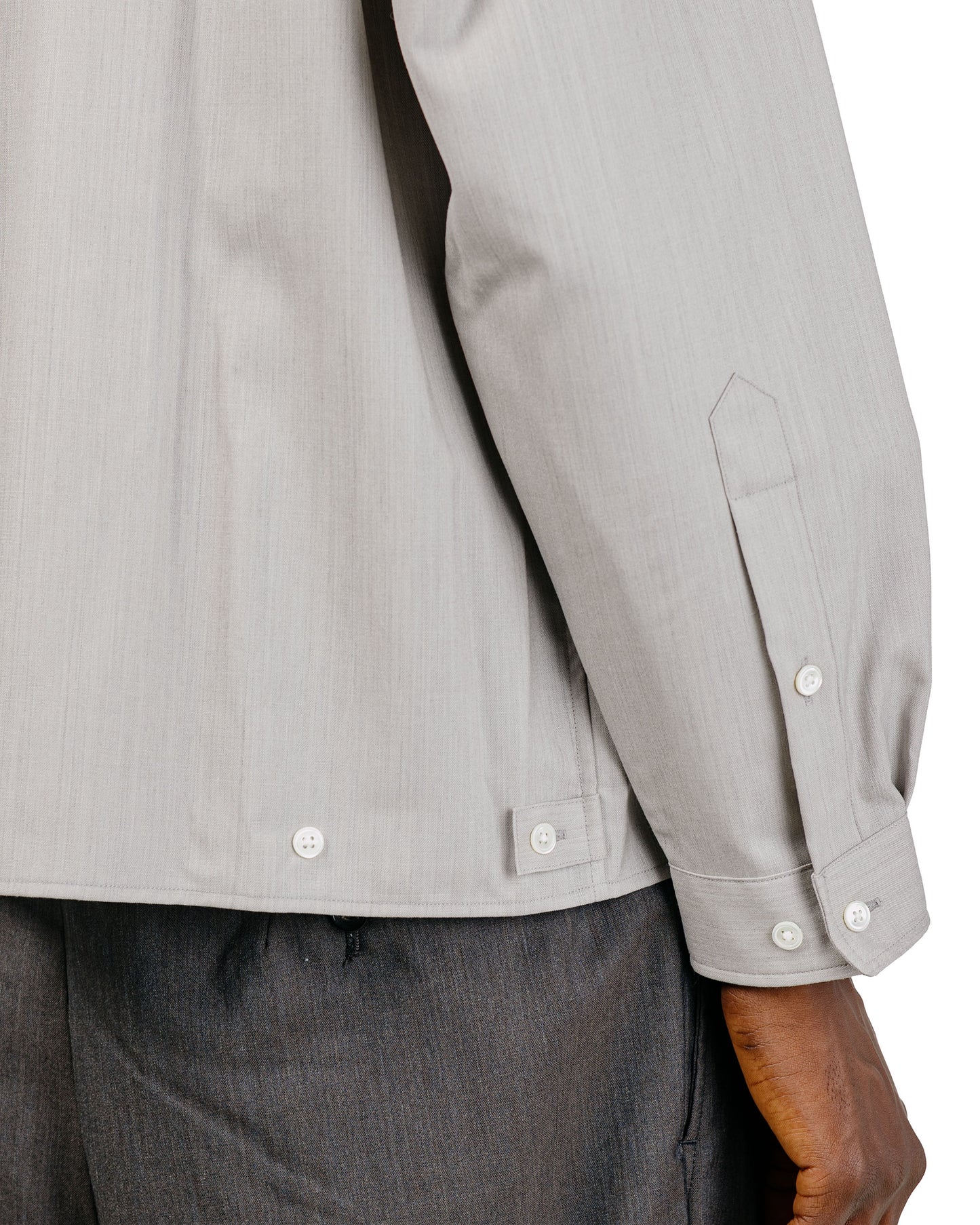 marka 2/60 Wool Tropical Melange Open Collar L/S Shirt With Hem Tab Light Gray