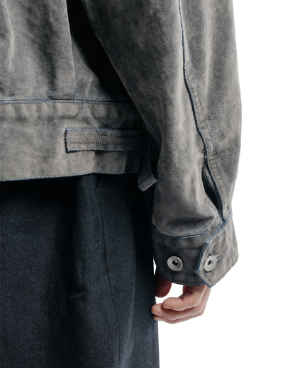 marka Canadian Military Jacket Velvet-Flocked Organic Cotton Denim Gray