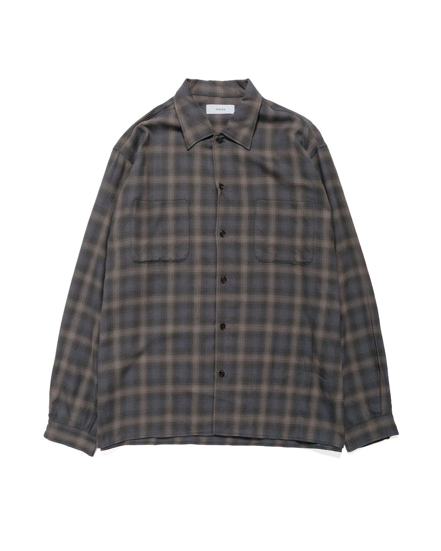 marka Double Pocket Open Collar L/S Super 140s 2/96 Wool Viyella Gray Check