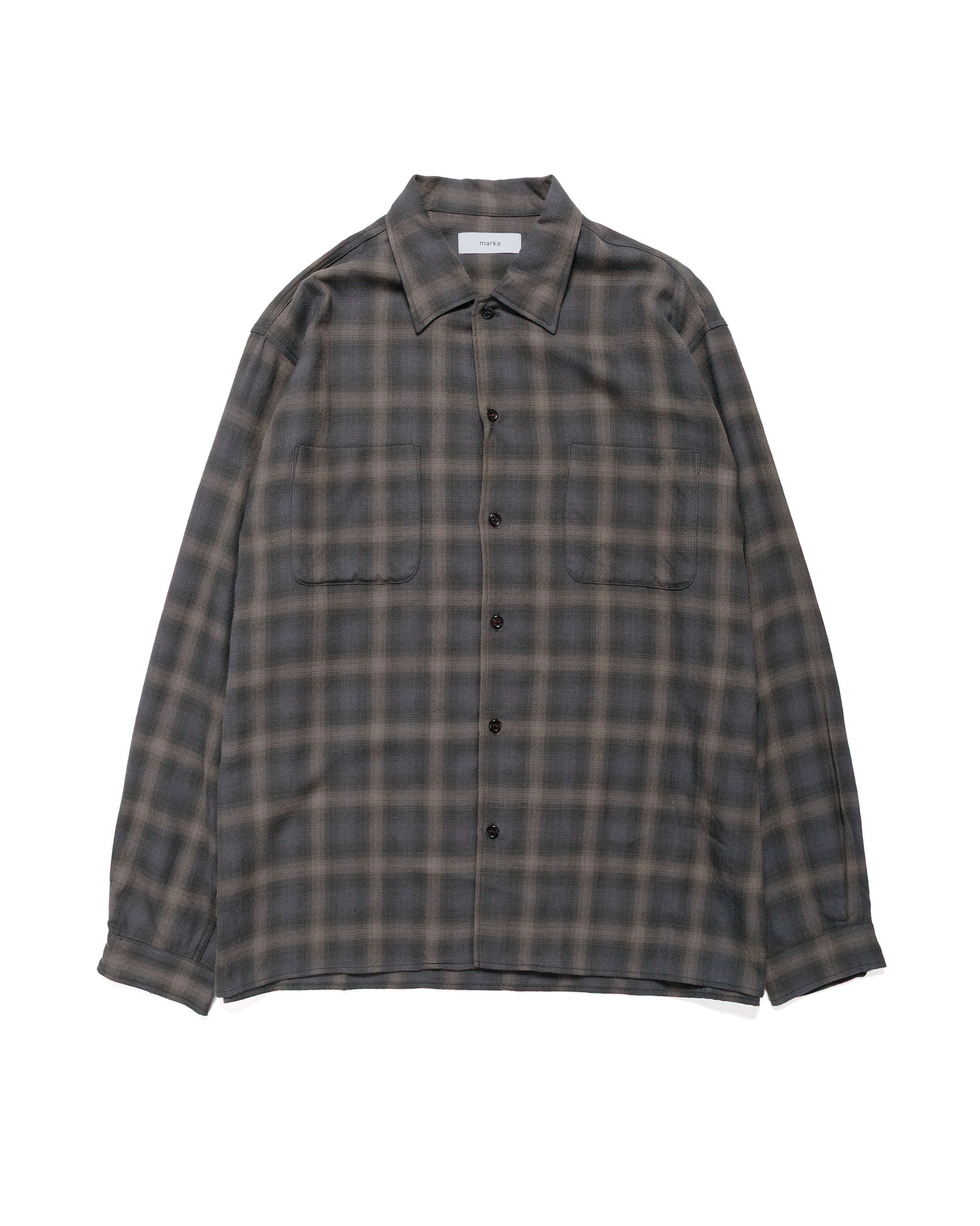 marka Double Pocket Open Collar L/S Super 140s 2/96 Wool Viyella Gray Check