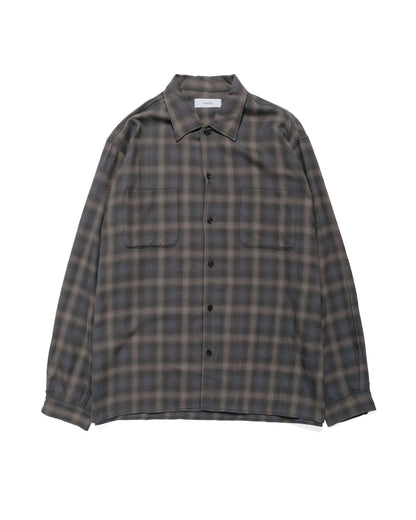 marka Double Pocket Open Collar L/S Super 140s 2/96 Wool Viyella Gray Check