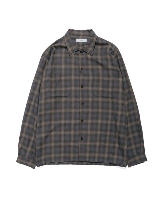 marka Double Pocket Open Collar L/S Super 140s 2/96 Wool Viyella Gray Check