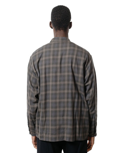 marka Double Pocket Open Collar L/S Super 140s 2/96 Wool Viyella Gray Check
